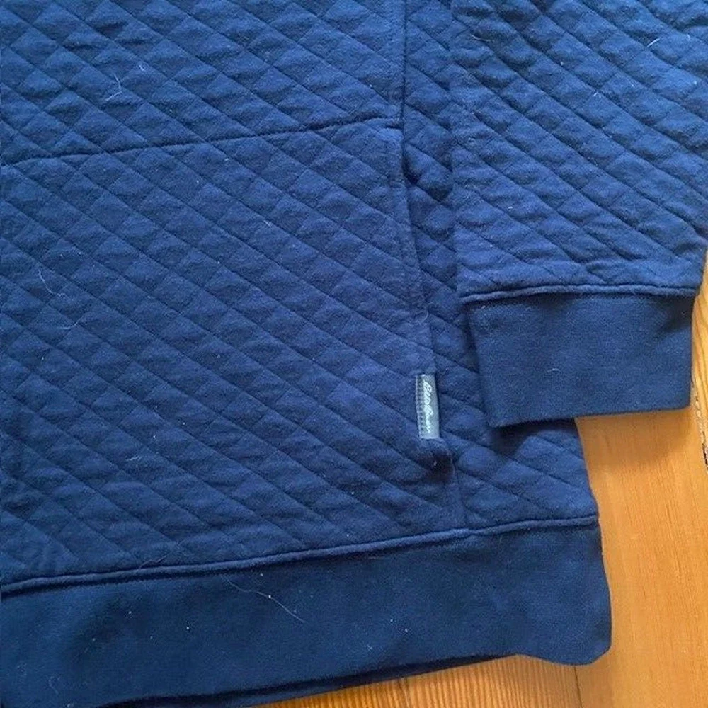 Eddie Bauer Mens Large Navy Blue Quilted 1/4 Snap Pullover Sweatshirt Cabincore - Picture 3 of 6